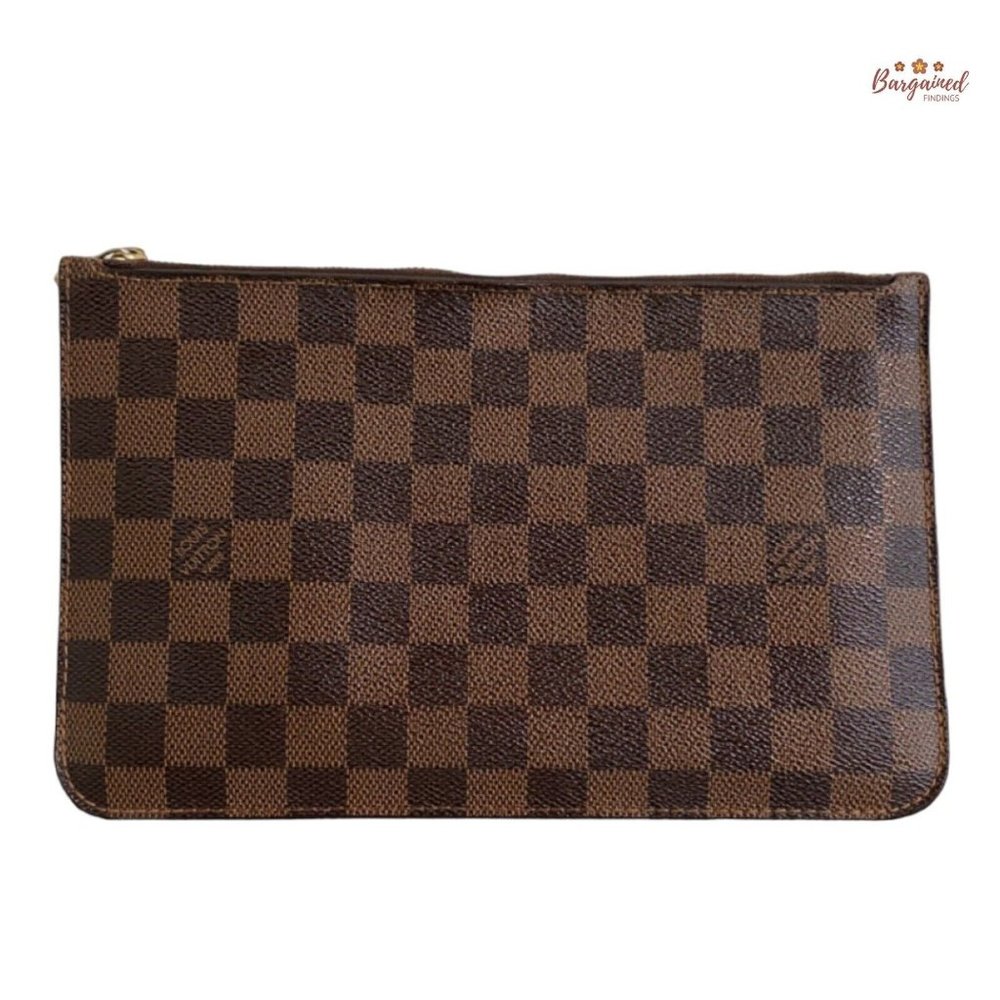 Authentic LOUIS VUITTON Damier Ebene Coated Canvas Neverfull Pouch Bag 2014